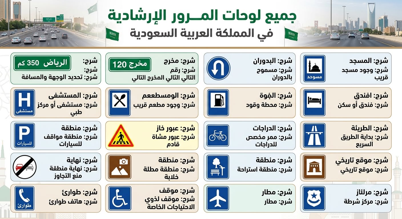 إشارات المرور السعودية — العلامات المرورية لاختبار رخصة القيادة
